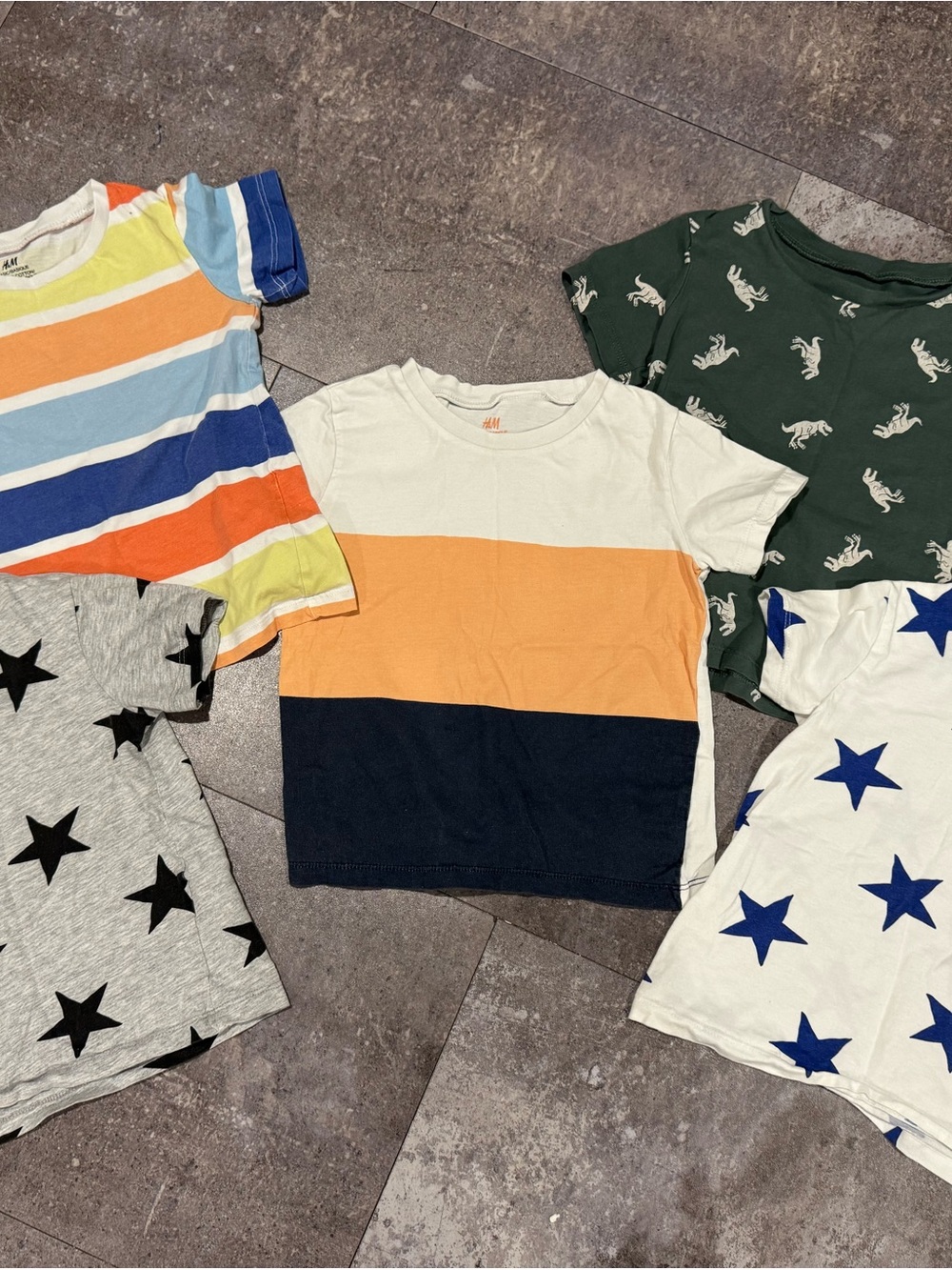 H&M Kids Block Stripe Crewneck T-Shirt - White, Orange, Navy